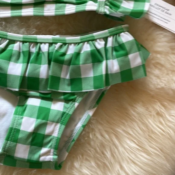NWT Janie and Jack green white gingham girls swimsuit 2 piece bikini NEW!